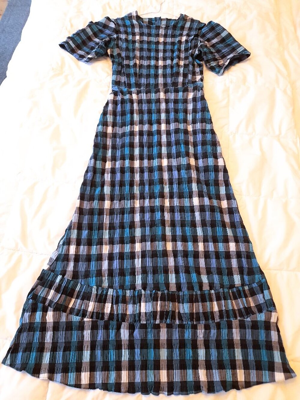 Mennonite Prairie Dress Buffalo Check Stretch Cotton Blue Plaid Cottagecore Farm